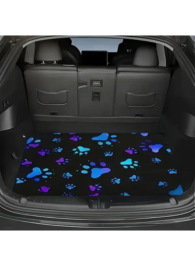 1pc Polyester Car Trunk Mat Paw Print Design Keeps Trunk Dry Clean Adds Vehicle Personality Durable Protector - Image 1
