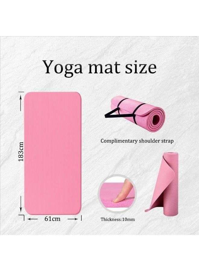 10mm Thick NBR Anti Slip Yoga Mat With Free Carry Strap, Shock Absorbing Comfort Foam Exercise Mat For Pilates Home Workout - Image 2