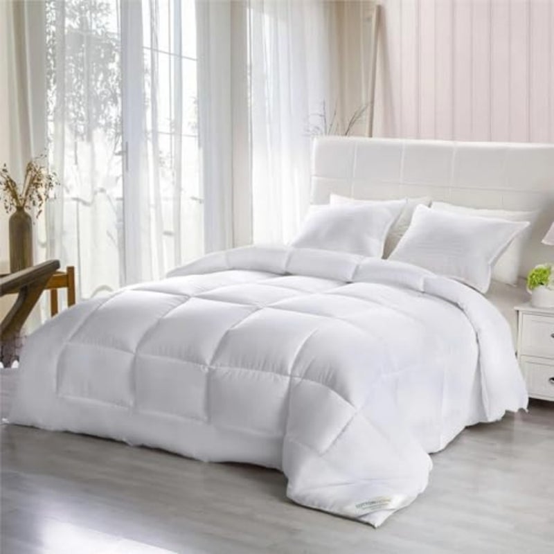 Premium Anti Microbial Bedding Comforter Duvet Insert White Microfiber All Season Luxurious Sleeping Quilted Comforter/Duvet with Corner Tabs Box Stitched Quilting Duvet - Image 2