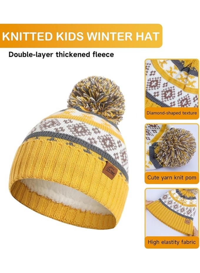 Children's Hat, Scarf, and Gloves Set 4-in-1 Patterned Winter Knit Wool Hat for Boys and Girls Fleece-Lined Neck Warmer, Mittens and Gloves Suitable for Ages 3-8 - Image 4