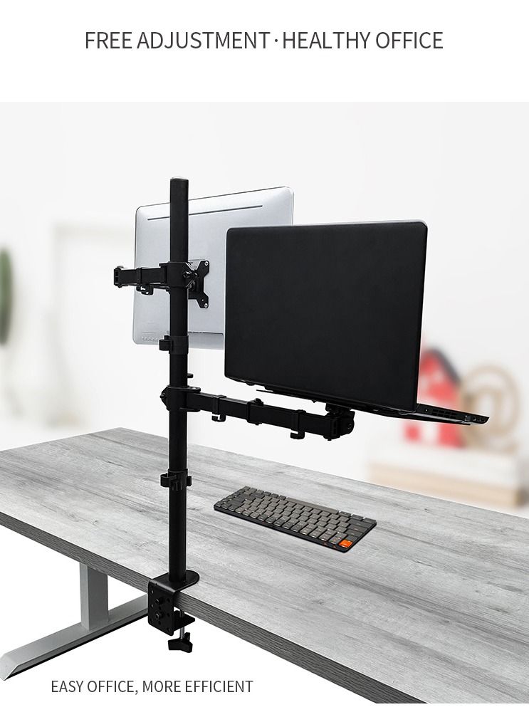 XiuWoo Adjustable Laptop Monitor Mount, Single Monitor Desk Mount holds 32 inch, Laptop Notebook Desk Mount Stand Fits up to 17 inch  - Image 3