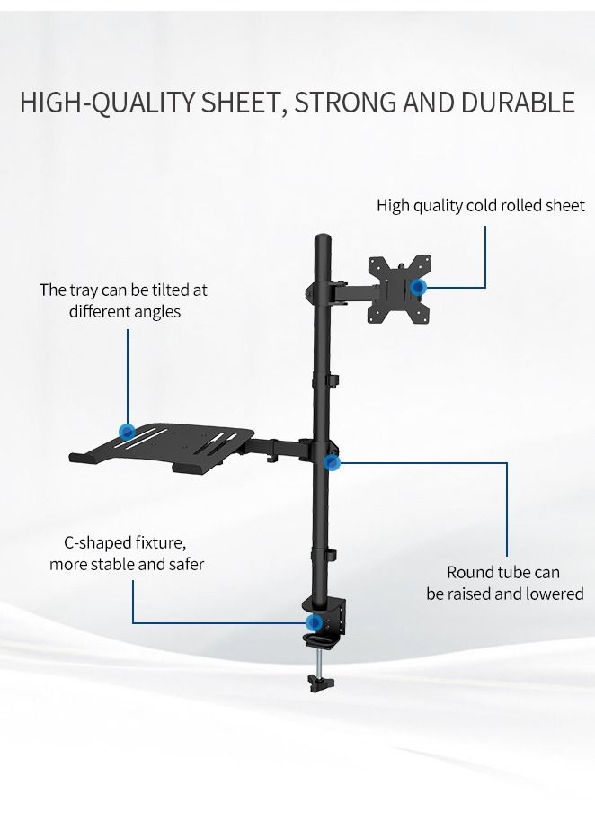 Adjustable Laptop Monitor Mount, Single Monitor Desk Mount holds 32 inch, Laptop Notebook Desk Mount Stand Fits up to 17 inch