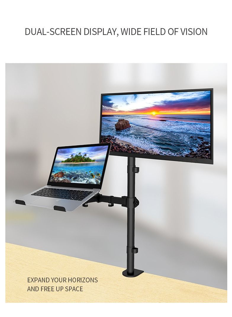 XiuWoo Adjustable Laptop Monitor Mount, Single Monitor Desk Mount holds 32 inch, Laptop Notebook Desk Mount Stand Fits up to 17 inch  - Image 4