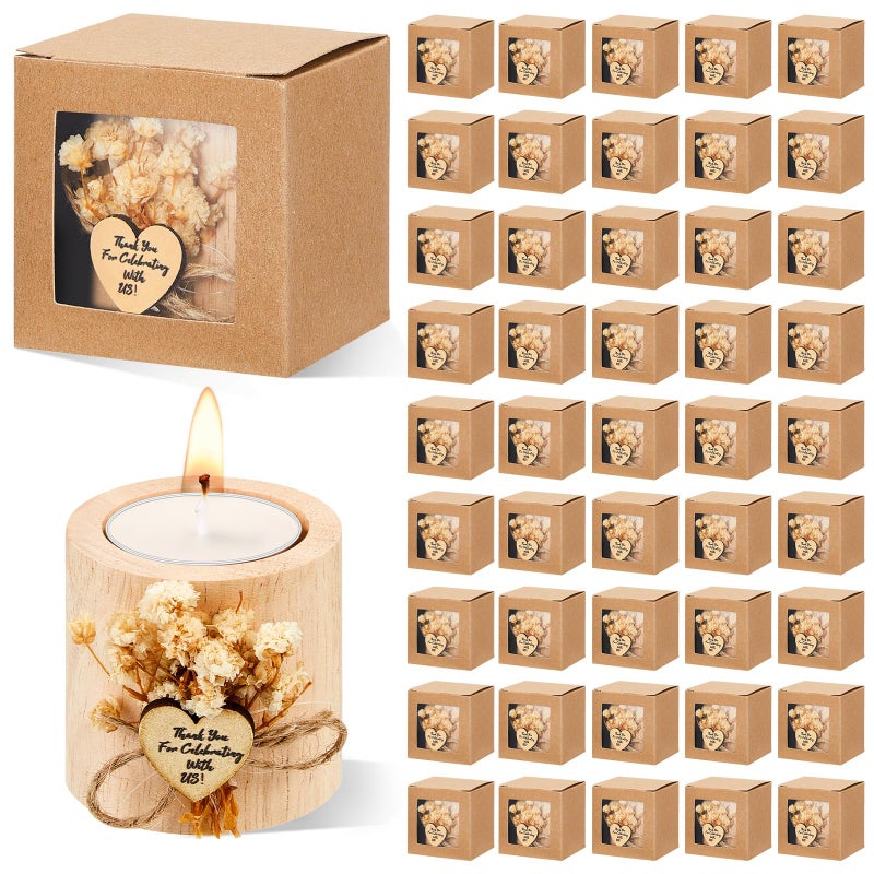 Otuuz 50 Pcs Rustic Wedding Party Favor Candle Holders Bridal Shower Favors Wooden Candles Favors Gifts Souvenirs for Guest Romantic Gifts Wedding Decorations Light Brown