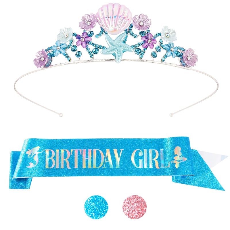 Didder Mermaid Themed Party Outfit: Sash, Crown and Decorations for Girls - Image 1
