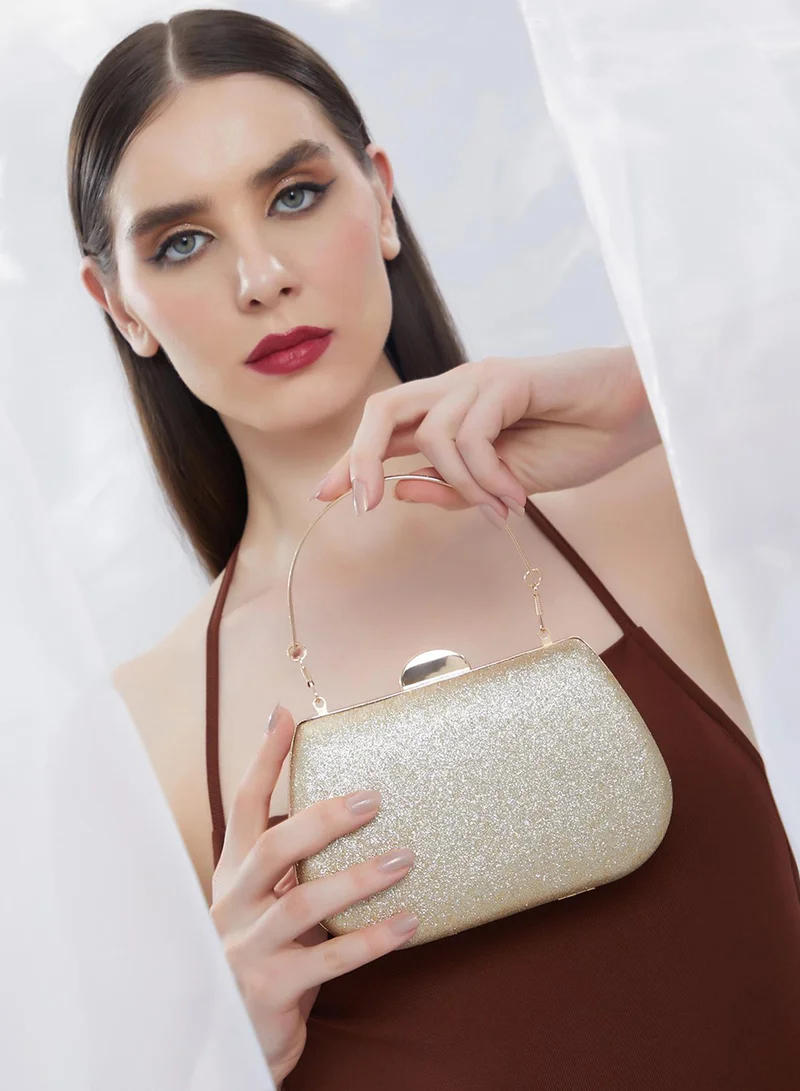 Haute Sauce Haute Sauce Women's The Leaur Clutch Bag For Casual Wear | Champayne Gold Colour | One-Size| Push Closure | Vegan Leather Material | Non-Detachable Handle | Bags For Woman & Girls