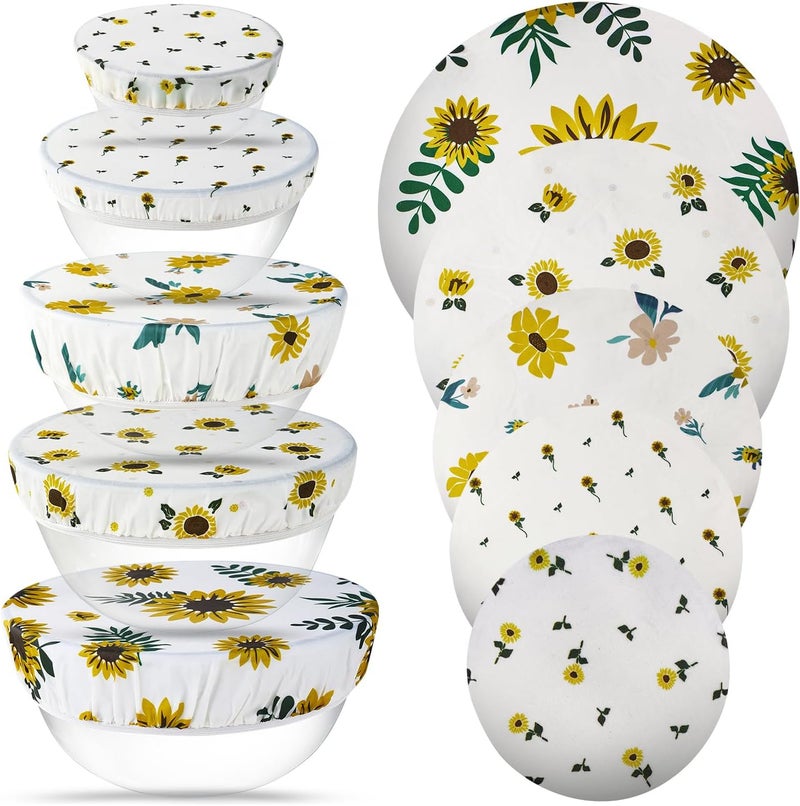 Tirphy 5-Size Reusable Bowl Covers for Bread Proofing - Beeswax Bowl Covers Reusable 4/6/8/10/12 Inch - Elastic Cotton Cloth Sourdough Cover - Shower Caps for Sourdough Bread (Flower style) - Image 1