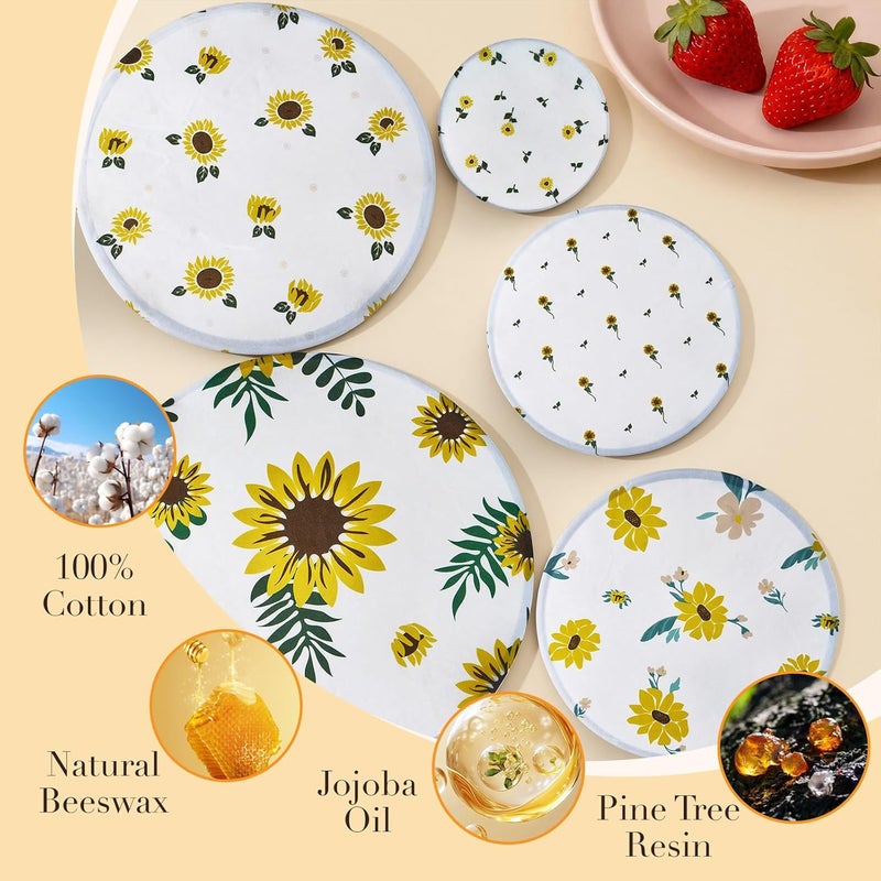 Tirphy 5-Size Reusable Bowl Covers for Bread Proofing - Beeswax Bowl Covers Reusable 4/6/8/10/12 Inch - Elastic Cotton Cloth Sourdough Cover - Shower Caps for Sourdough Bread (Flower style) - Image 5