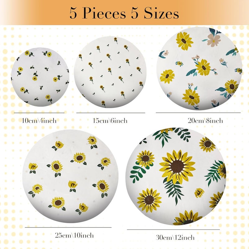 Tirphy 5-Size Reusable Bowl Covers for Bread Proofing - Beeswax Bowl Covers Reusable 4/6/8/10/12 Inch - Elastic Cotton Cloth Sourdough Cover - Shower Caps for Sourdough Bread (Flower style) - Image 2