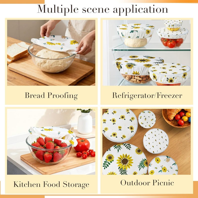 Tirphy 5-Size Reusable Bowl Covers for Bread Proofing - Beeswax Bowl Covers Reusable 4/6/8/10/12 Inch - Elastic Cotton Cloth Sourdough Cover - Shower Caps for Sourdough Bread (Flower style) - Image 3