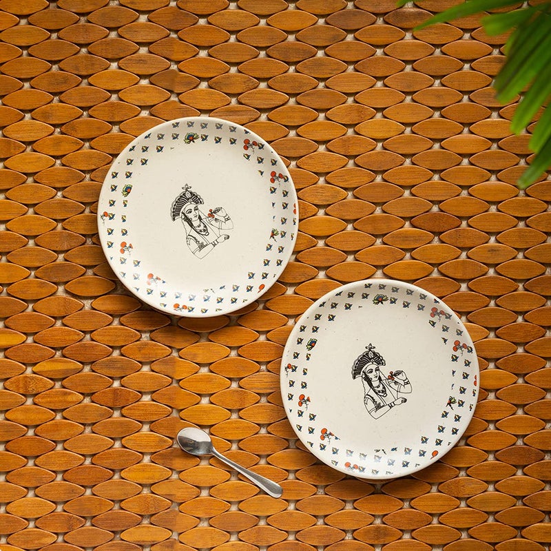 ExclusiveLane 'Daawat-e-Taj' Handcrafted Small Ceramic Plates Ceramic Quarter Plates Side Plates (Set of 2, Microwave Safe, Dishwasher Safe) - Ceramic Plate Set Snacks Serving Plates - Image 1