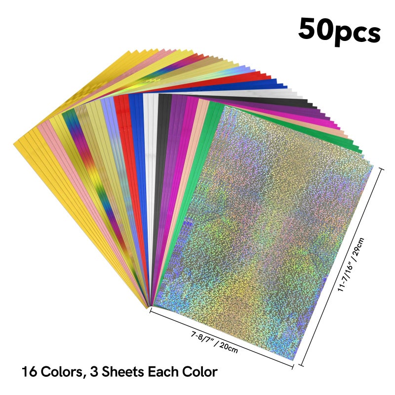 CYFUN DESIGN 50Sheets Reactive Foil Transfer Foil Paper 7.9x11.4inch A4 Hot Foil Paper Rolls for DIY Craft Embossing Scrapbooking Cards Making Stamping Cardstock Heat Transfer Foil by Laser Printer and Laminator - Image 5