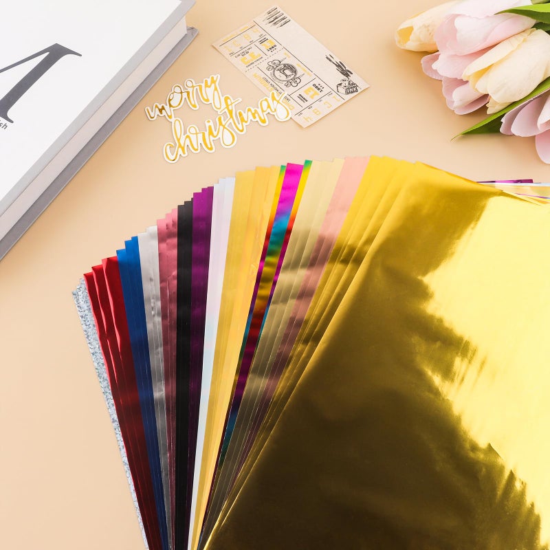 CYFUN DESIGN 50Sheets Reactive Foil Transfer Foil Paper 7.9x11.4inch A4 Hot Foil Paper Rolls for DIY Craft Embossing Scrapbooking Cards Making Stamping Cardstock Heat Transfer Foil by Laser Printer and Laminator - Image 4