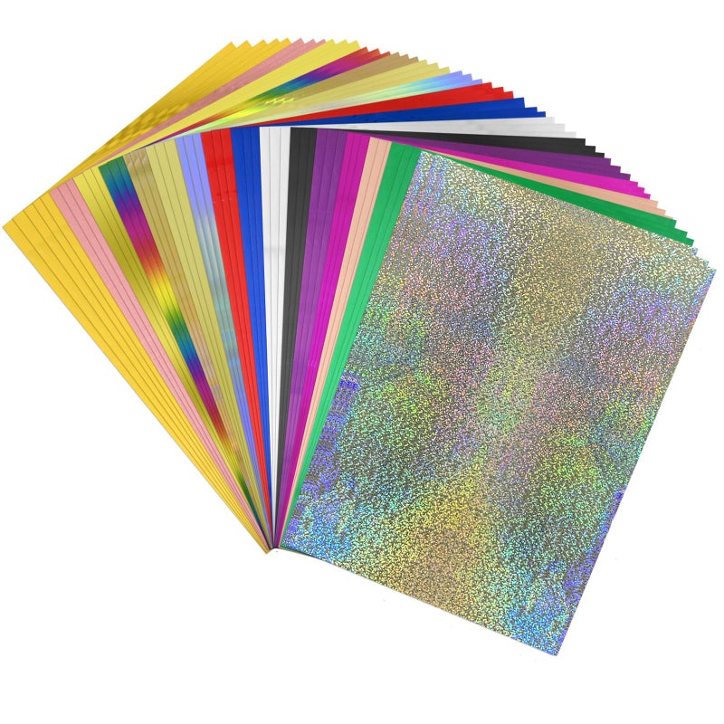 CYFUN DESIGN 50Sheets Reactive Foil Transfer Foil Paper 7.9x11.4inch A4 Hot Foil Paper Rolls for DIY Craft Embossing Scrapbooking Cards Making Stamping Cardstock Heat Transfer Foil by Laser Printer and Laminator - Image 1
