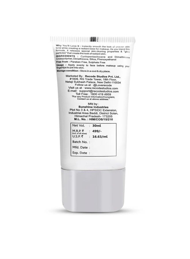 Recode Ace of Base Radiant Primer for Face Makeup 30ml | Shimmery Finish |Applicable on all skin types | Blurs Fine Lines, Wrinkles & Pores - Image 3