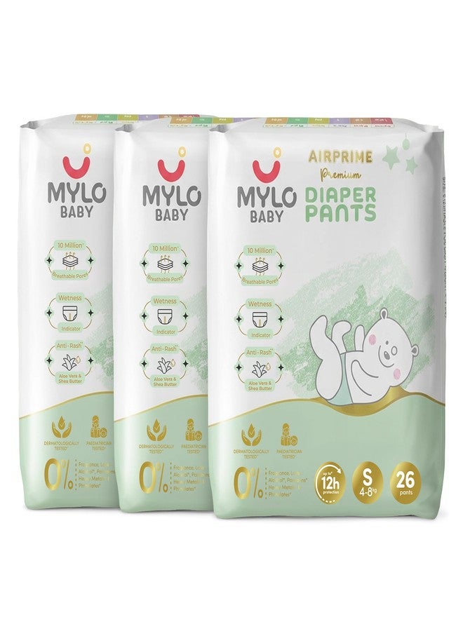 Mylo Baby AirPrime Premium Diaper Pants Small (S) Size (4–8 kgs) (26 Count) Leak Proof | Ultra-Thin & Breathable | Up to 12 Hours Protection | No Rashes (26 Count, Pack of 3) - Image 1