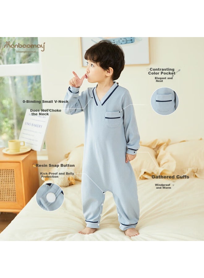 SHANBAOMAY Shangbao Maichun Autumn And Winter Children's Thickened Cotton One-piece Pajamas Baby Warm Sleeping Bag Homewear Anti-kick Uni Kids Ginger Yellow Size 140 - Image 2
