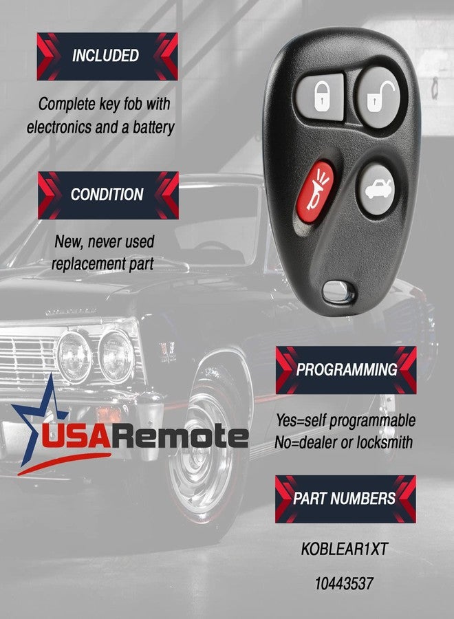 USARemote Car Key Fob Keyless Entry Remote fits Chevy Corvette Malibu SSR/Pontiac Bonneville Grand Am/Buick Lesabre/Cadillac Deville Seville/Oldsmobile Alero Aurora (KOBLEAR1XT, 25695954) - Image 3