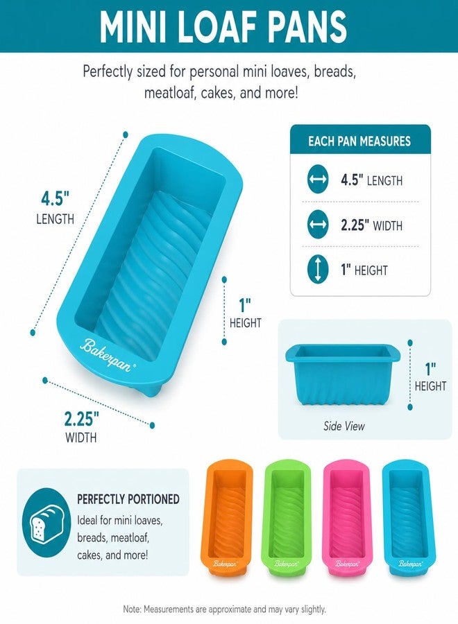 Bakerpan Silicone Mini Loaf Pans for Baking, Mini Cake Pans, 4.5 Inch Baking Pan, Reusable Baking Mold - Set of 4 - Image 2