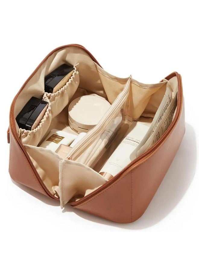 MADOWL Cosmetic Makeup Organizer Pouch Bag for Women, Wash Bag for Travel, Toilery Organizer Kit, 3 Pcs Wash Bag Set, (Cross Bags, Brown) - Image 2