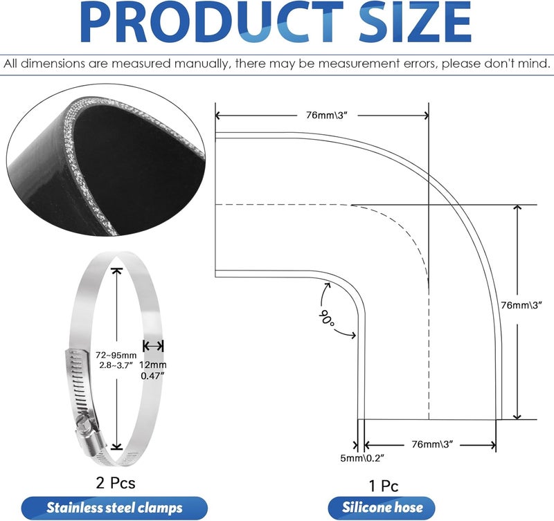 Glarks 90 Degree Elbow Silicone Hose with T-Bolt Clamps - Image 2