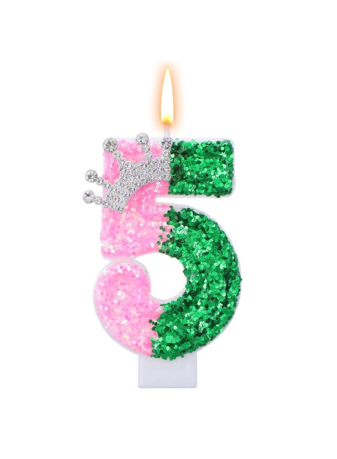 Birthday Number Candles,Pink Crown Birthday Candles for Cake,Glitter Number Candle Cake Topper with Sequins for Girls,Women, Anniversary Celebrations Supplies  - Image 1