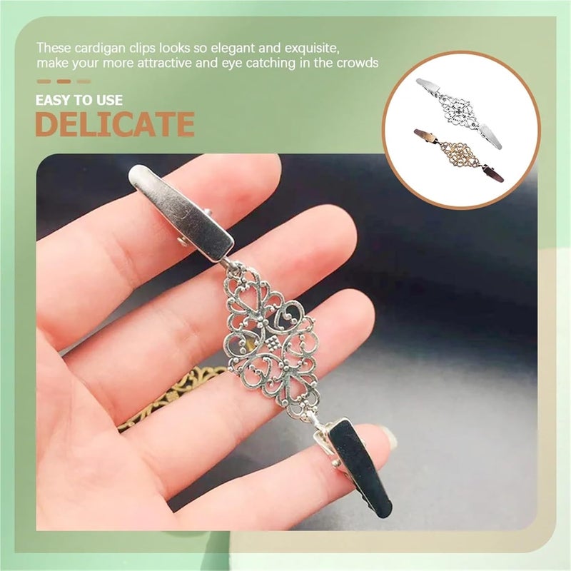 30pcs Retro Brooch Clip Ladies Sweaters Vintage Shawl Clips European and American Dress Shirt Alloy Women's Collar Clasp(Silver) - Image 3
