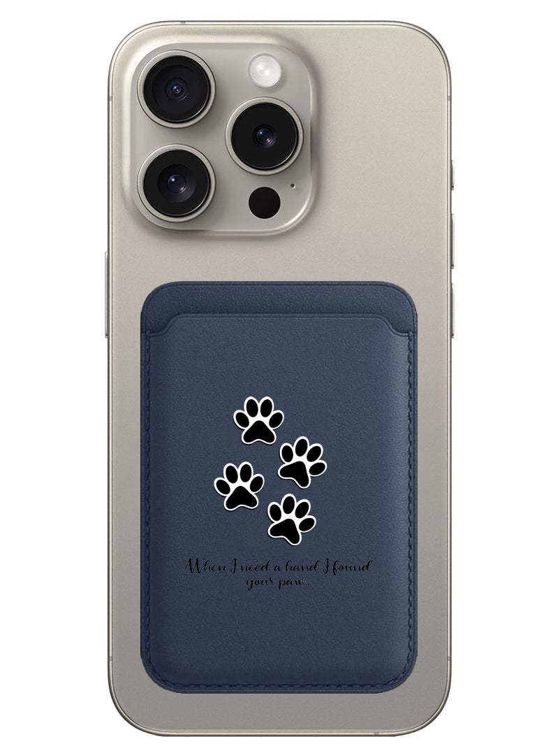 Theodor Magnetic Wallet, Compatible with MagSafe Wallet, for iPhone Wallet, for iPhone 16/15/14/13/12 Series, Not for iPhone 13/12 mini, 3 Card Holder, Vegan Leather, Navy - paw print - Image 1