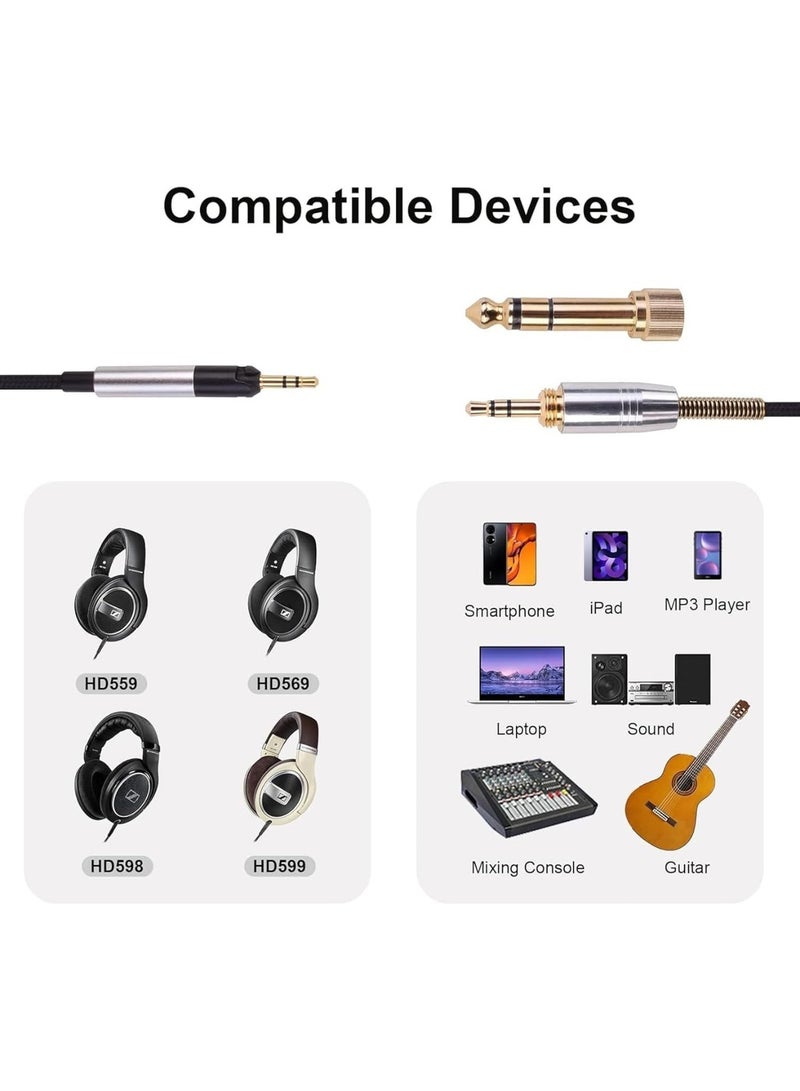 Aookay [Upgraded] High-Fidelity Replacement Audio Cable, 2m, Nylon Braided Headphones, Suitable for Sennheier HD650/HD600/HD660s/HD580 Headphones (Black) - Image 2