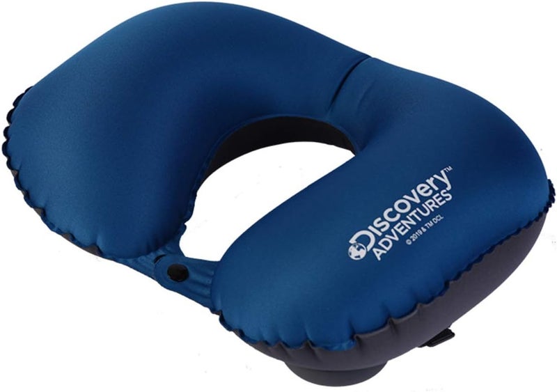 Discovery Neck Pillows Inflatable By Hirmoz, Compact Portable Head And Neck Support Air Pillows In Flight, Small U Shape Headrest CUShion For Best Rest & Sleep While Traveling (Blue) - Image 1