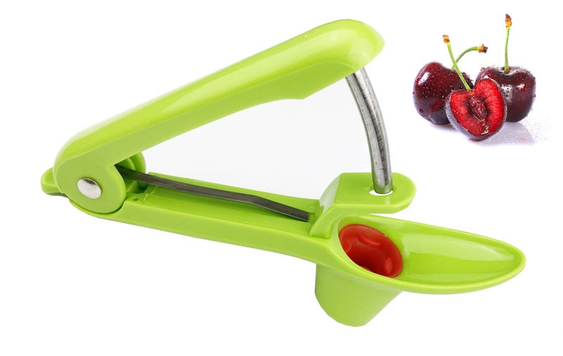 Becho Cherry Pitter Olive Pitter and Cherry Stone Remover with FoodGrade Silicone Cup Lengthened Splatter Shield Green