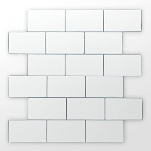 WALPLUS 20 Sheets Peel and Stick Kitchen Backsplash Tile Stickers Self Adhesive Stick on Subway Tile 12" x 6" Bathroom Splashback Water Heat Resistant 3D Wall Tiles Pure White Gray - Image 2