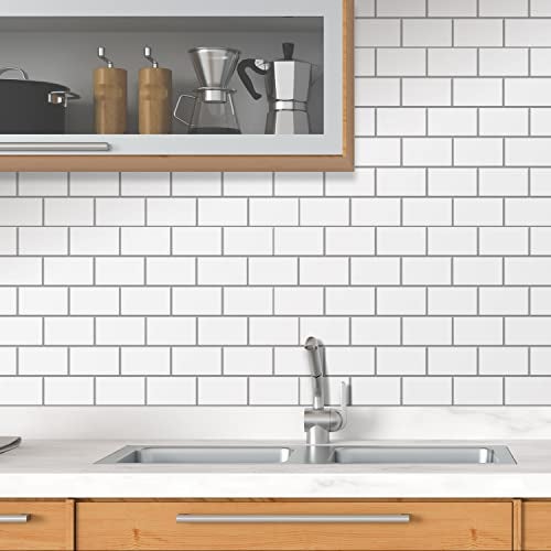 WALPLUS 20 Sheets Peel and Stick Kitchen Backsplash Tile Stickers Self Adhesive Stick on Subway Tile 12" x 6" Bathroom Splashback Water Heat Resistant 3D Wall Tiles Pure White Gray - Image 3
