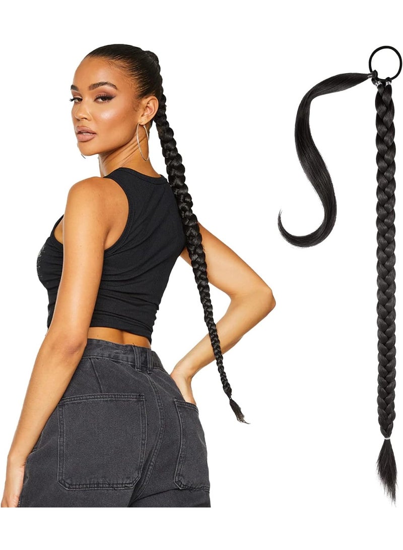 Excefore Ponytail Extension, 80 cm Long Braided Ponytail Extension with Hair Tie Straight, Natural Soft Synthetic Hair Piece for Women Daily Wear (32 Inch, Black) - Image 1
