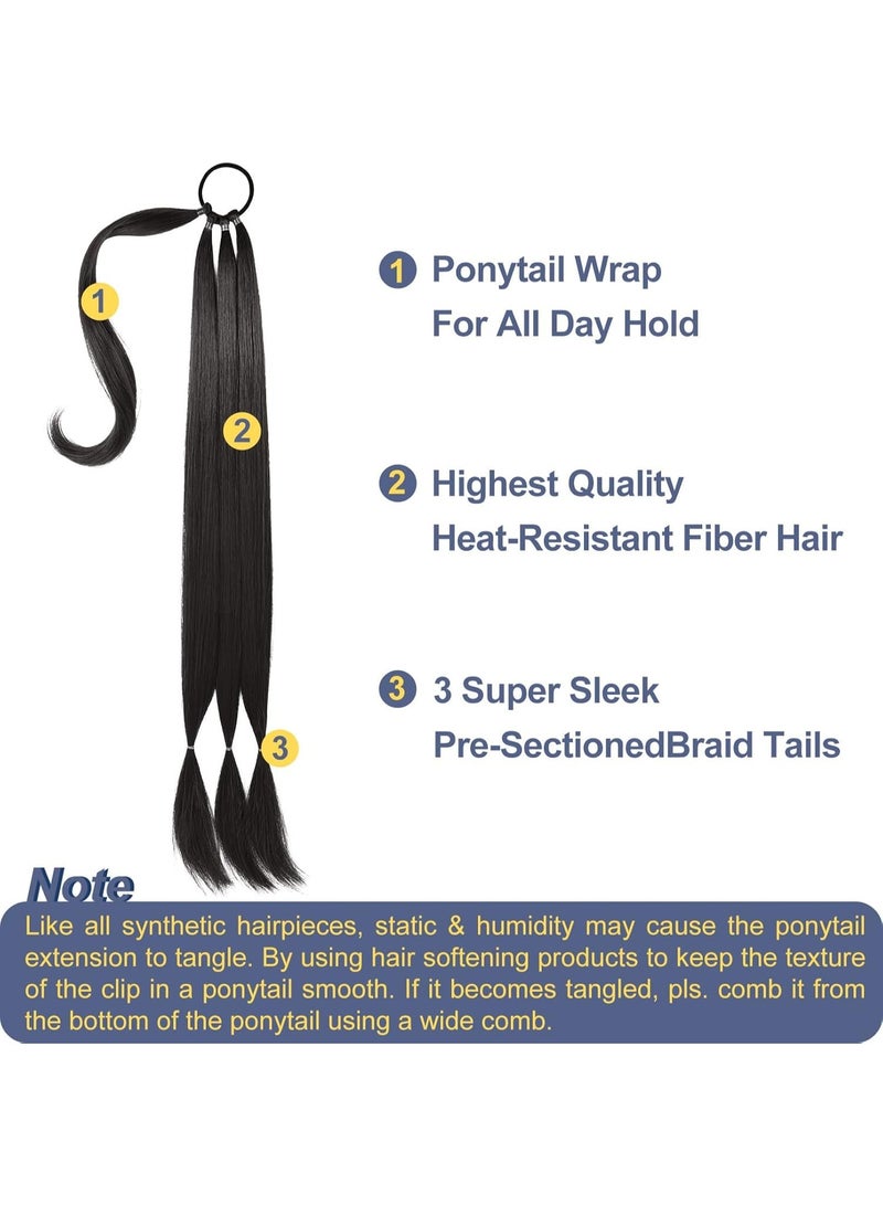 Excefore Ponytail Extension, 80 cm Long Braided Ponytail Extension with Hair Tie Straight, Natural Soft Synthetic Hair Piece for Women Daily Wear (32 Inch, Black) - Image 2