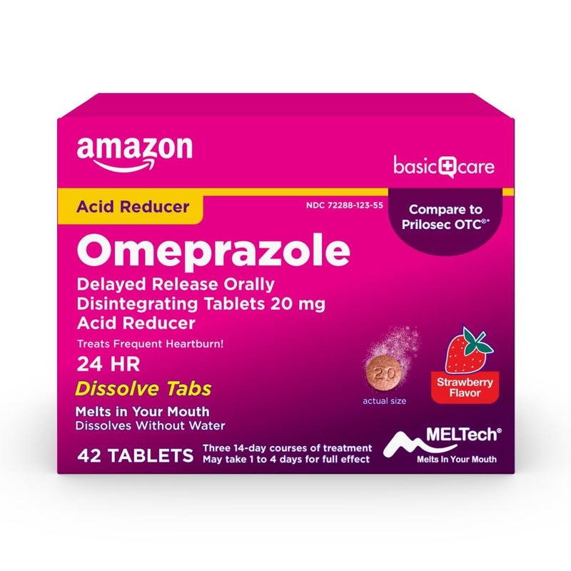 Basic Care Omeprazole Delayed Release Orally Disintegrating Tablets Strawberry Flavor 42 Count