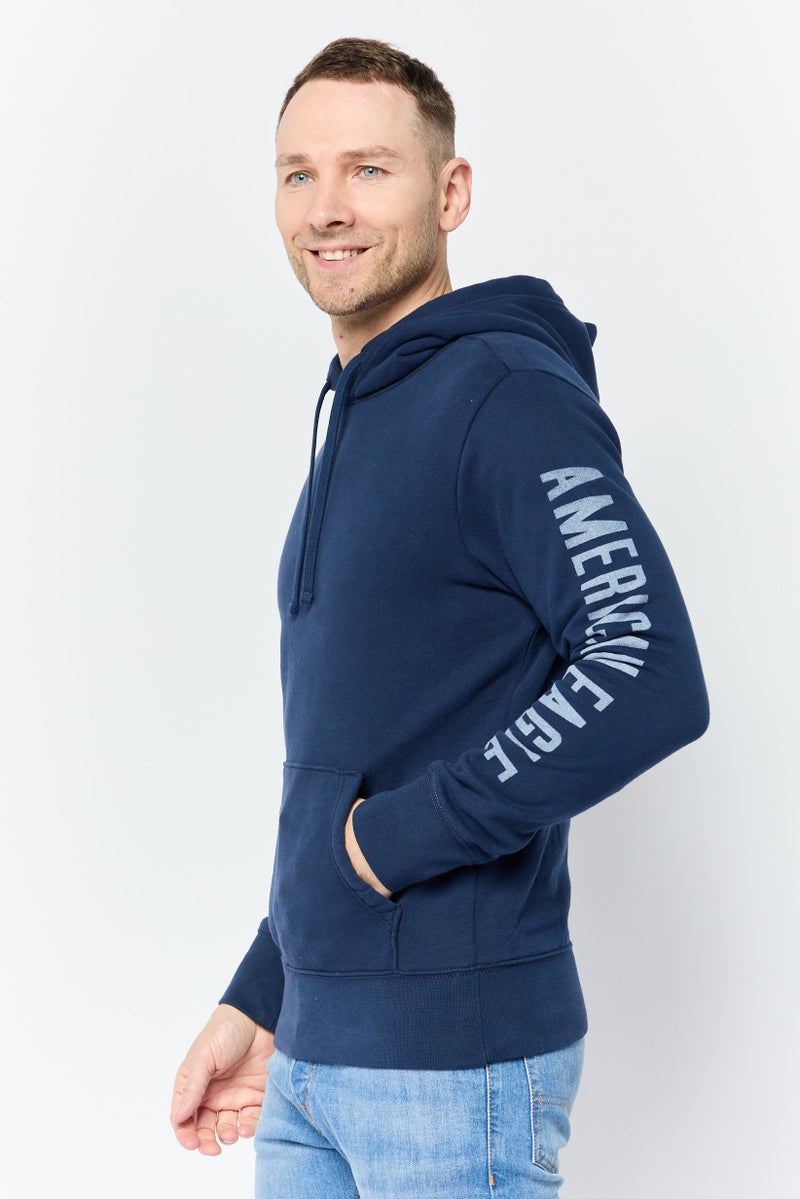 American Eagle Men Brand Logo Long Sleeves Hoodie, Navy - Image 3