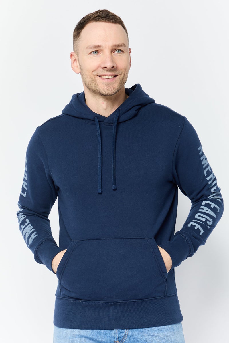 American Eagle Men Brand Logo Long Sleeves Hoodie, Navy - Image 1