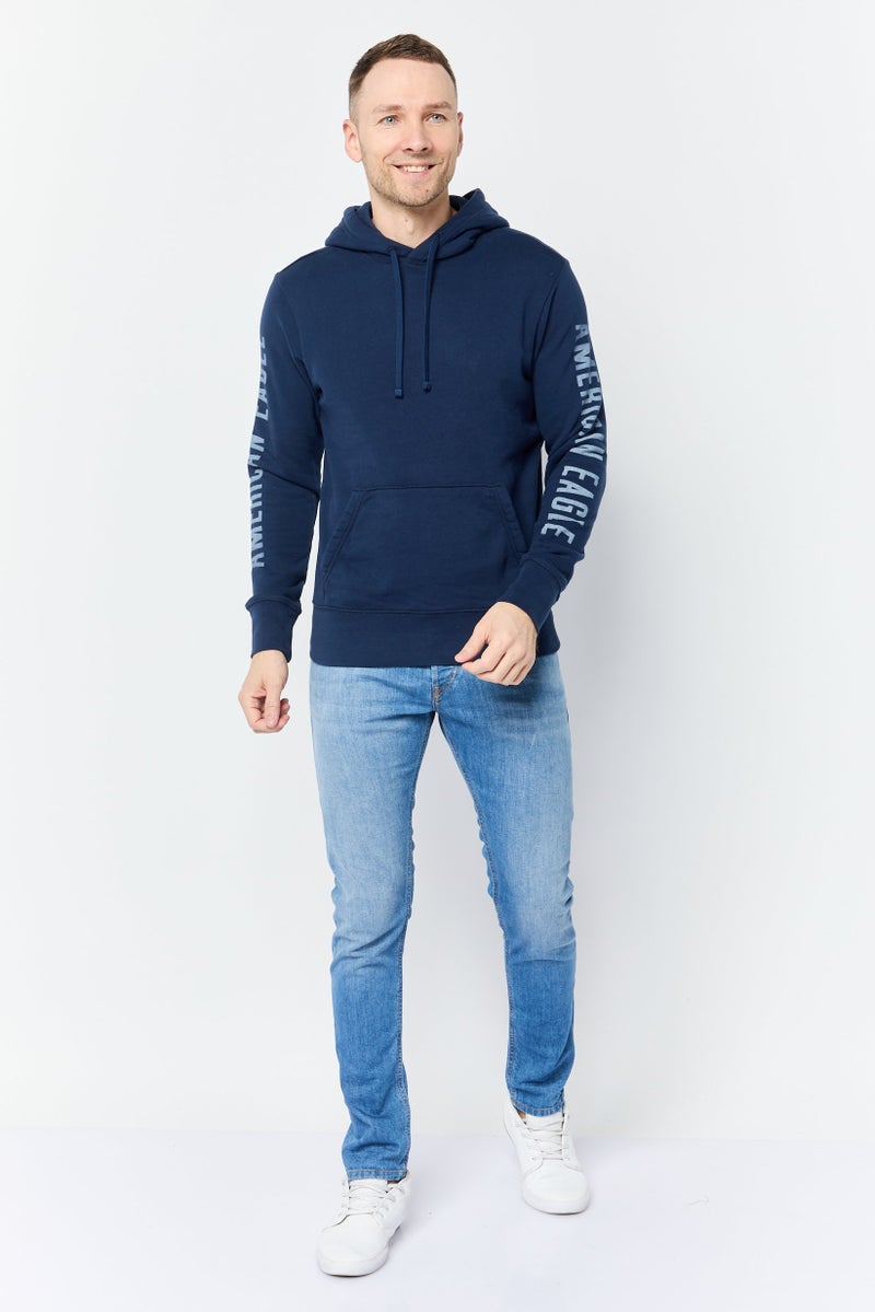 American Eagle Men Brand Logo Long Sleeves Hoodie, Navy - Image 2
