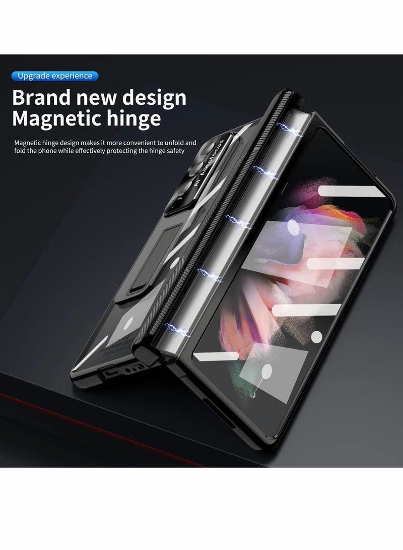 SOLARAE Phone Case Hinge Protection for Samsung Galaxy Z Fold 4, Z Fold 4 Case S Pen Holder Transparent Plating PC Bulit -in Front Glass Kickstand All-Inclusive Case for Samsung Z Fold 4 5G (Black) - Image 4