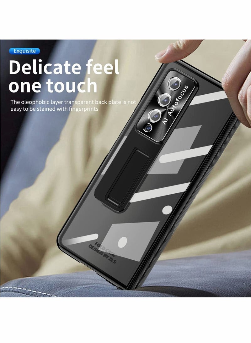 SOLARAE Phone Case Hinge Protection for Samsung Galaxy Z Fold 4, Z Fold 4 Case S Pen Holder Transparent Plating PC Bulit -in Front Glass Kickstand All-Inclusive Case for Samsung Z Fold 4 5G (Black) - Image 5