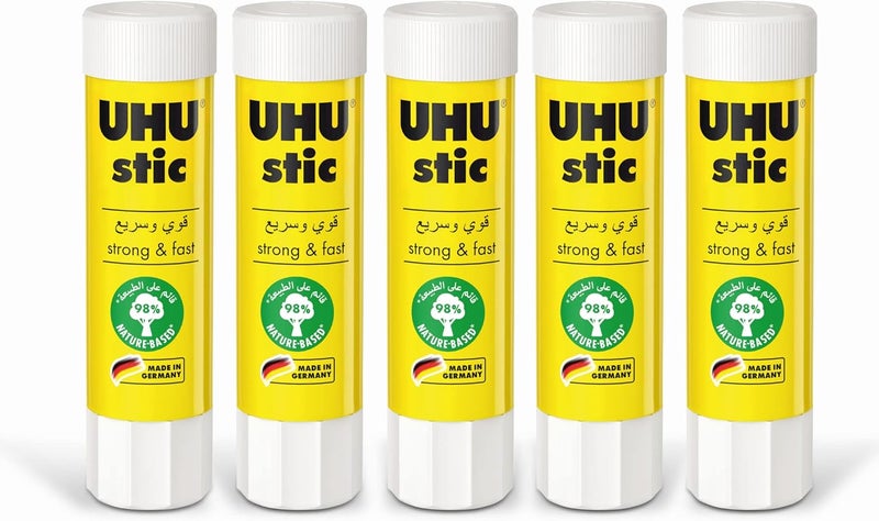 UHU stic, Glue Stick Without Solvent 5 x 40 g Blister, White - Image 1
