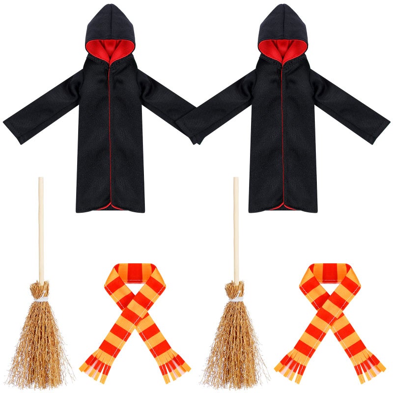 Hungdao 6 Pcs Christmas Doll Clothes Accessories Wizard Robe Outfit Scarf and Broom Costume Dress up for Christmas Decoration - Image 2