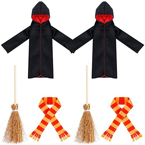 Hungdao 6 Pcs Christmas Doll Clothes Accessories Wizard Robe Outfit Scarf and Broom Costume Dress up for Christmas Decoration - Image 1