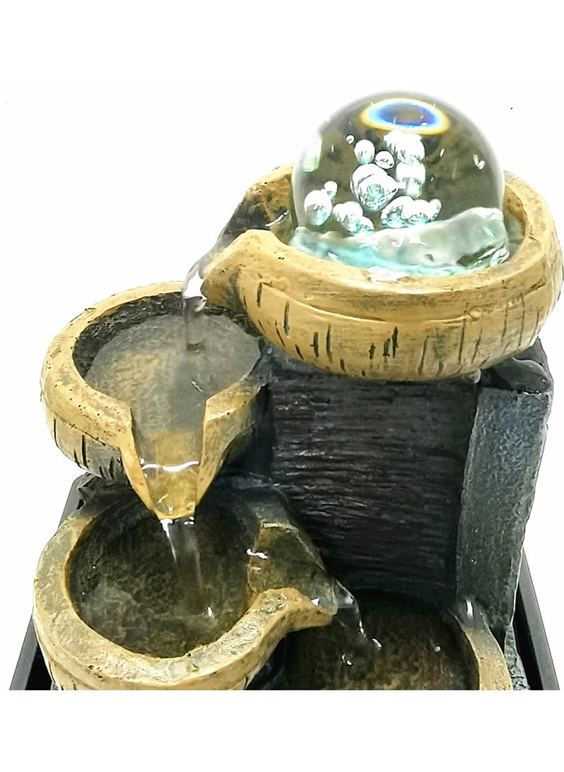 SYOSI Tabletop Fountain 4 Tier Waterfall Function Indoor Zen Meditation Desktop Rocks Decorated with Colored Lights and Rolling Ball for Home Office Decoration  - Image 3