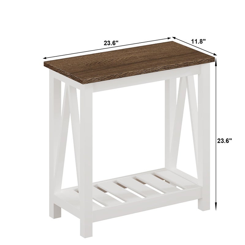 ChooChoo Farmhouse End Table, Narrow Side Table, Slim End Table with Storage Shelf for Small Spaces, Rustic Nightstand, for Living Room, Bedroom White - Image 2