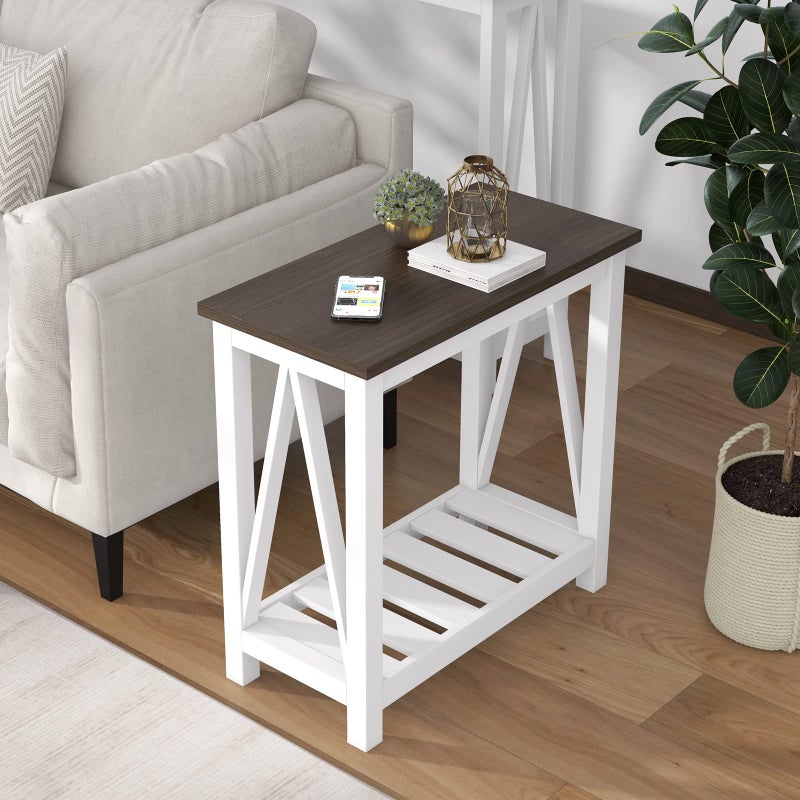 ChooChoo Farmhouse End Table, Narrow Side Table, Slim End Table with Storage Shelf for Small Spaces, Rustic Nightstand, for Living Room, Bedroom White - Image 5