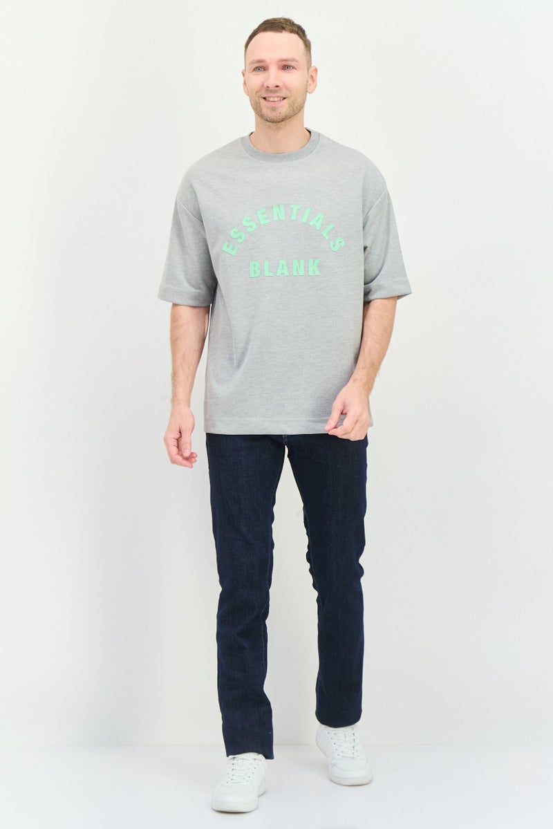 Blank Essentials Men Crew Neck Short Sleeve Brand Logo T-Shirt, Grey - Image 4