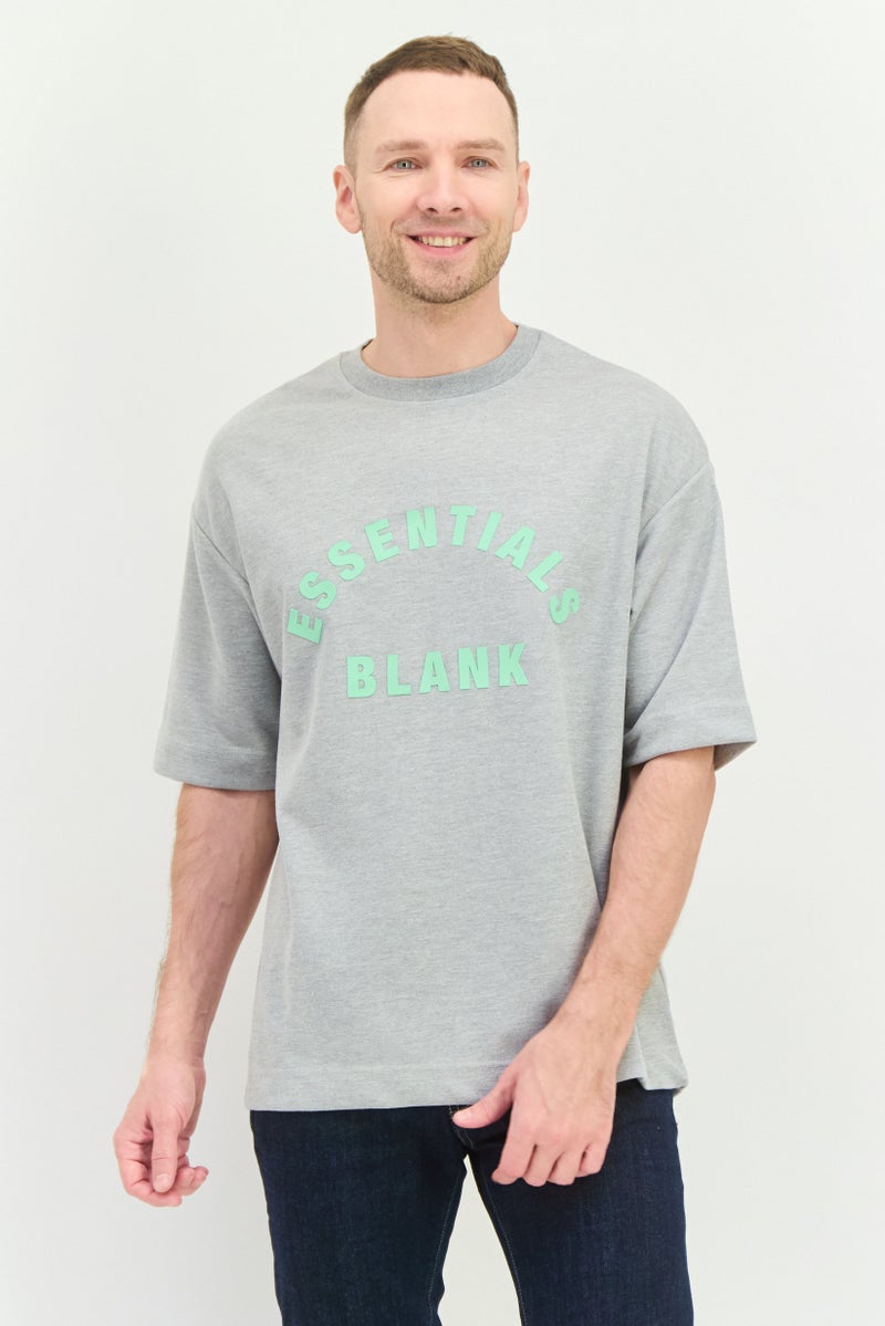 Blank Essentials Men Crew Neck Short Sleeve Brand Logo T-Shirt, Grey - Image 1