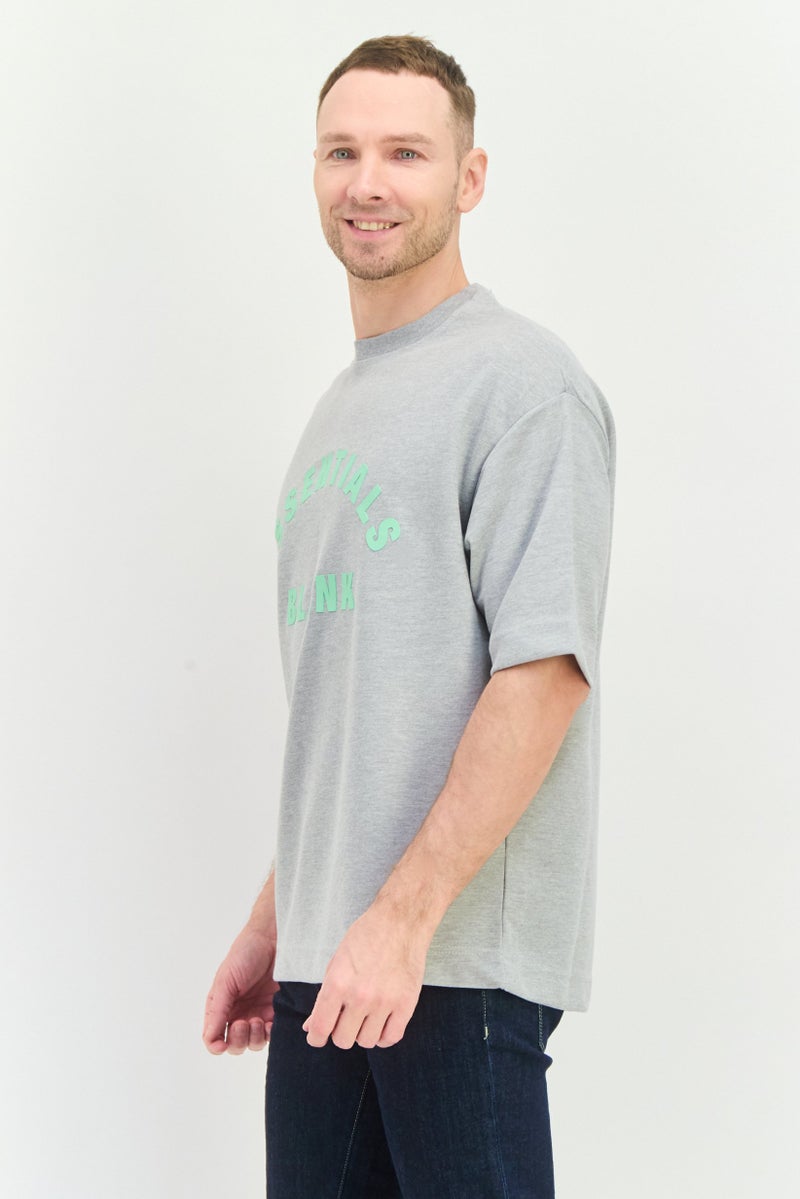 Blank Essentials Men Crew Neck Short Sleeve Brand Logo T-Shirt, Grey - Image 2